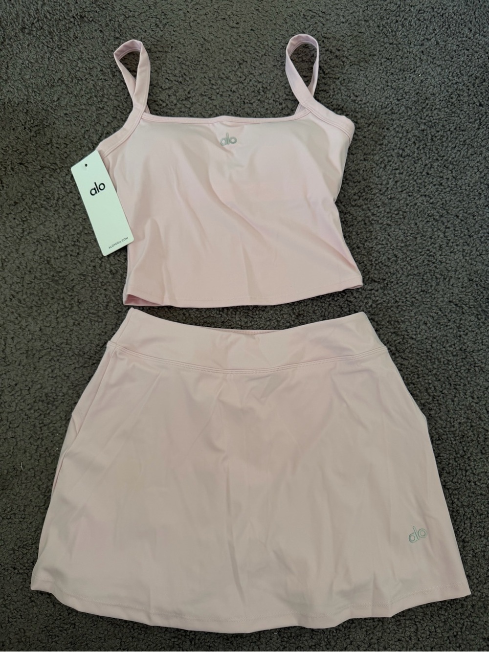 ALO Yoga Light Pink Tank and skirt Set